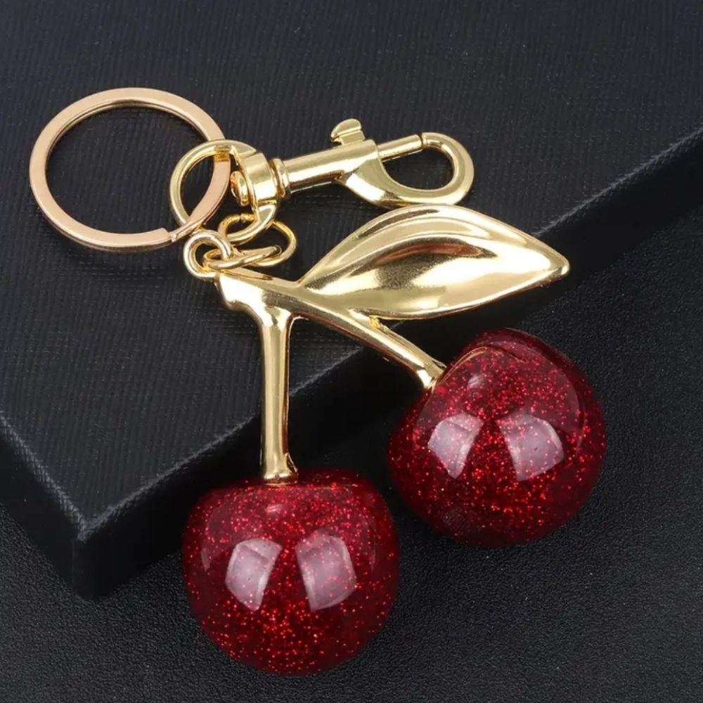Cherry Keychain High Quality Resin Yellow Gold Hardward Bag Charm Red Cherry 🍒 - Picture 5 of 7